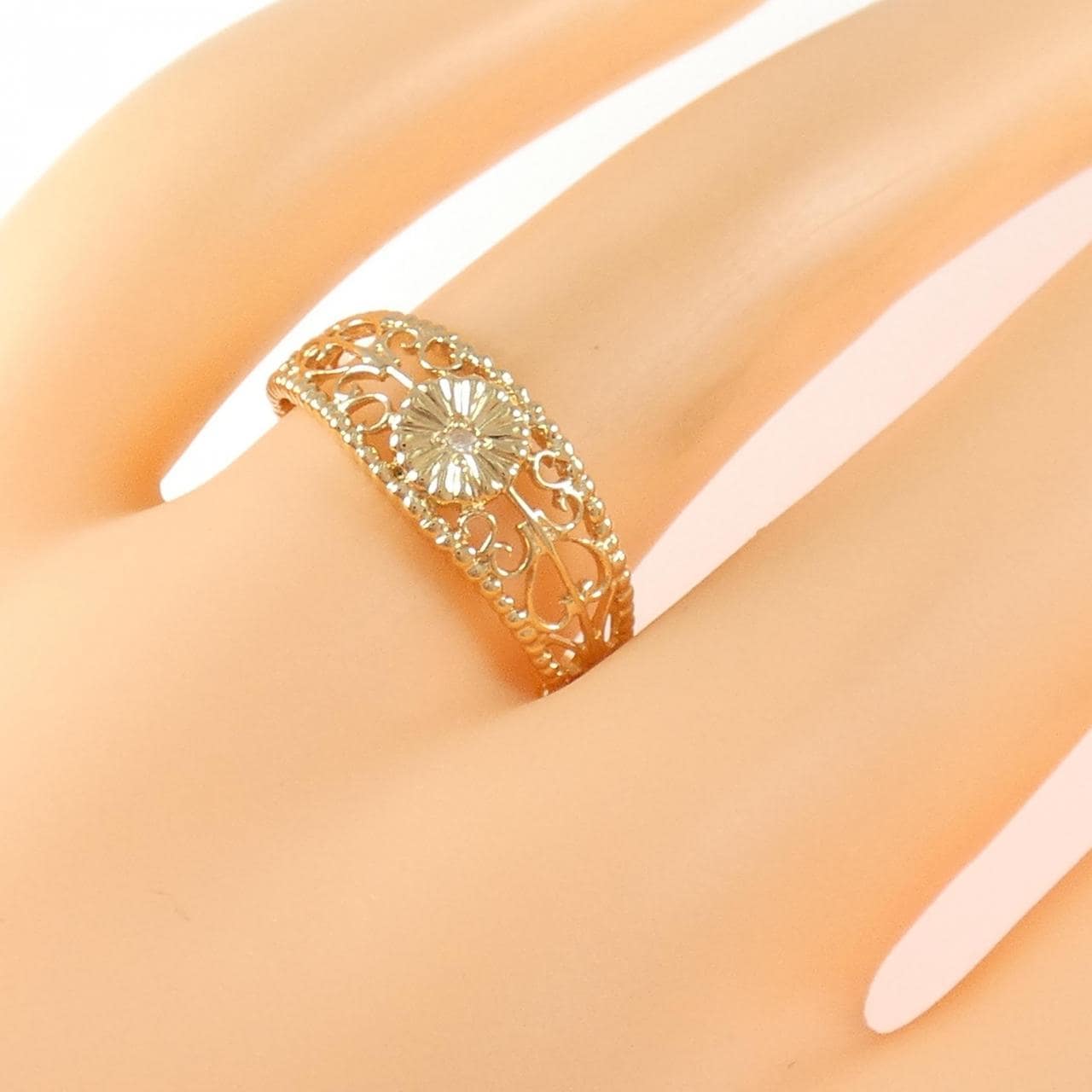 K18YG フラワー ダイヤモンド リング