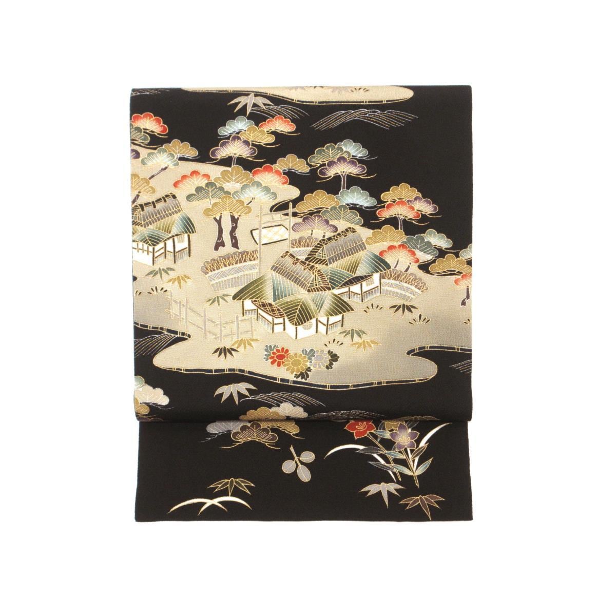 名古屋帯　ちりめん染帯　友禅金彩加工　開き名古屋