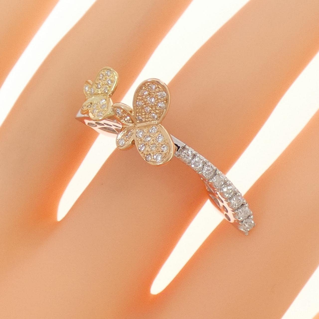 750スリーカラー バタフライ ダイヤモンド リング 0.50CT