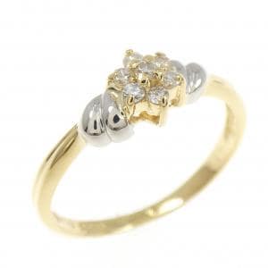 K18YG/PT850 フラワー ダイヤモンド リング 0.10CT