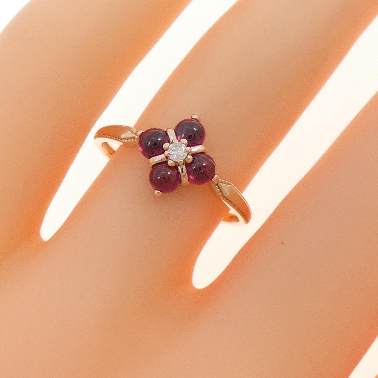 K10PG フラワー ガーネット リング