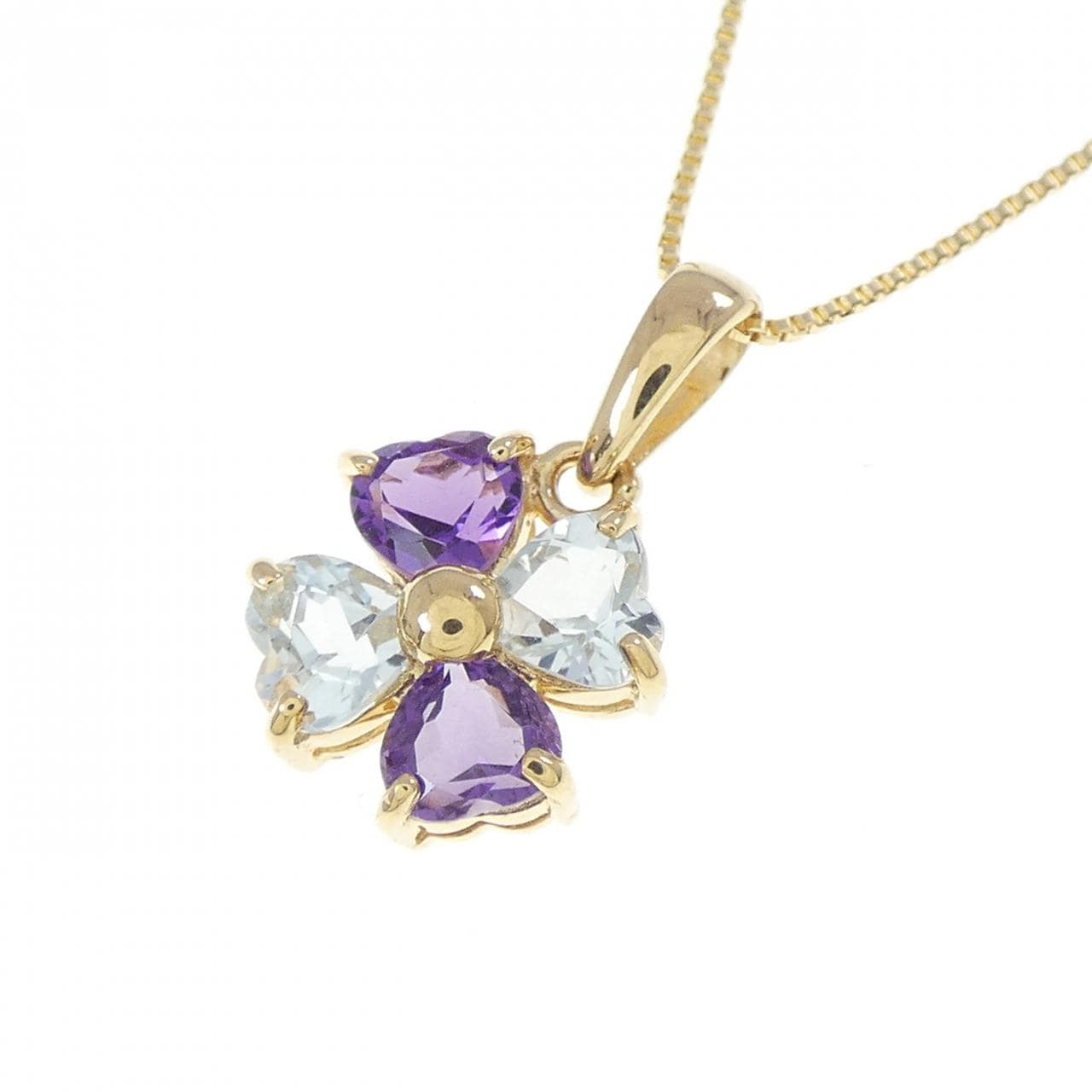 K18YG ハート×フラワー アクアマリン ネックレス