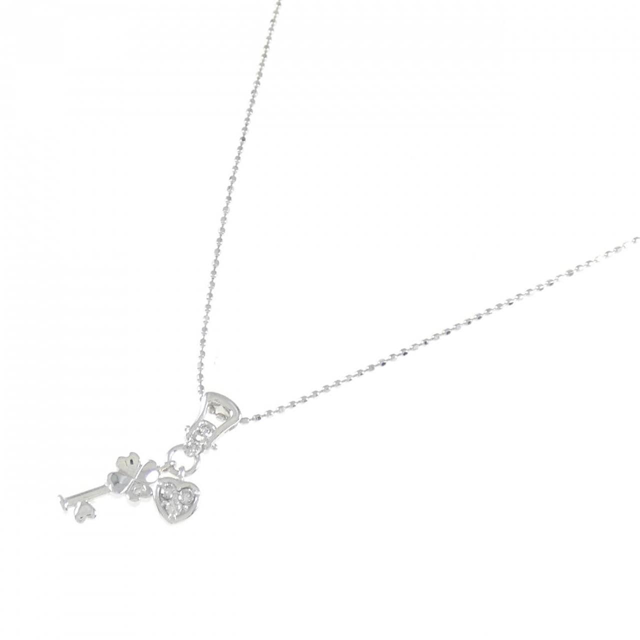 K18WG ハート×クローバー×キー ダイヤモンド ネックレス 0.06CT