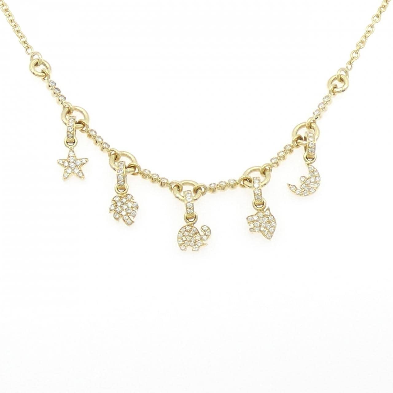 750YG スター×ムーン パヴェ ダイヤモンド ネックレス