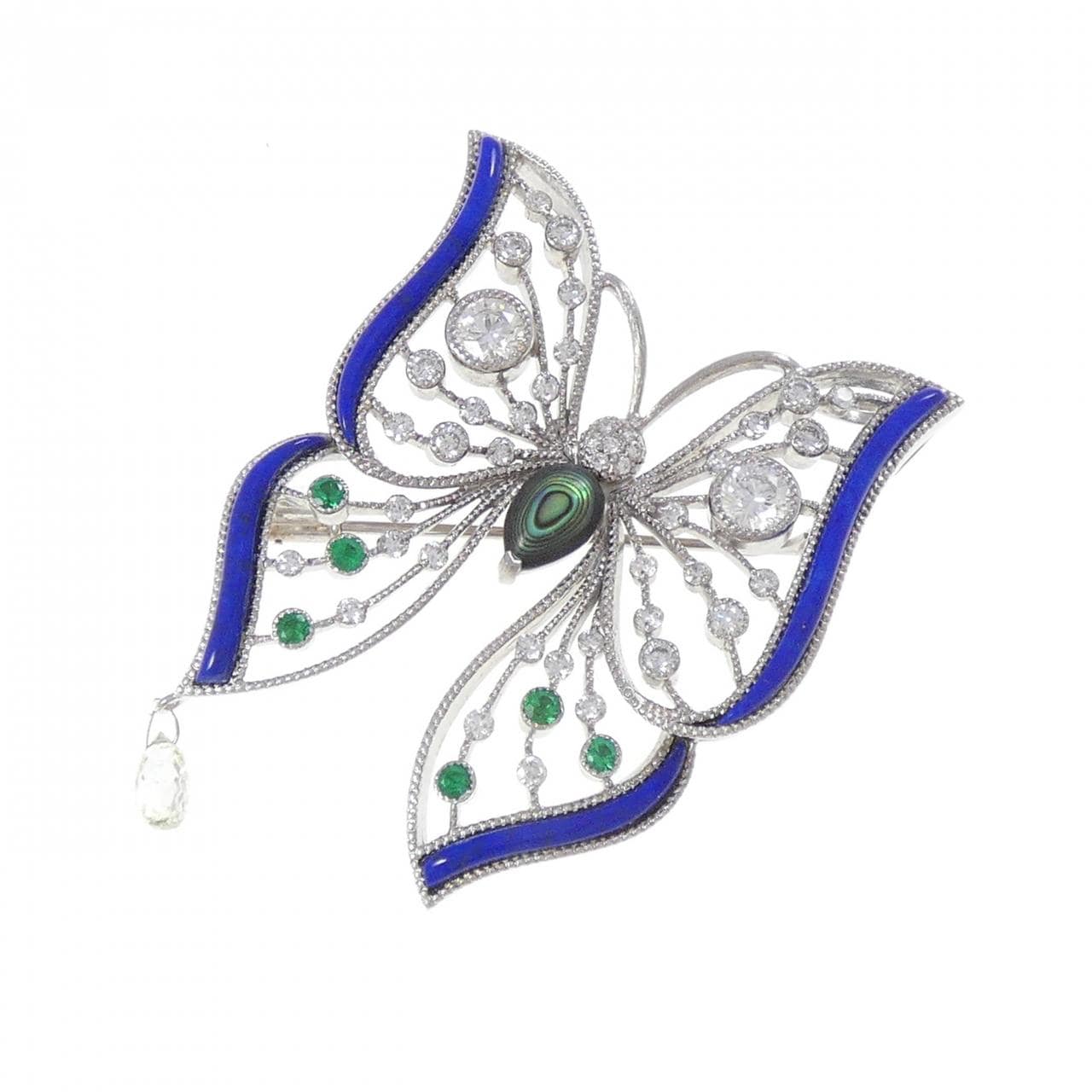 K18WG蝴蝶彩色寶石胸針