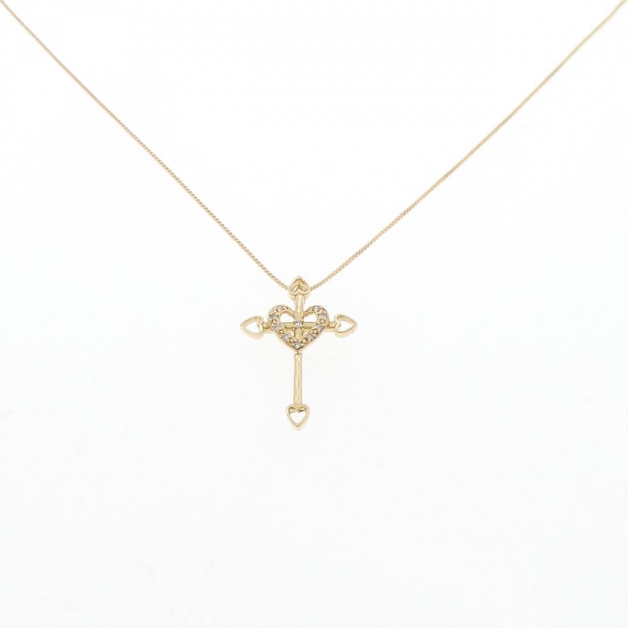 K18YG クロス×ハート ダイヤモンド ネックレス 0.05CT