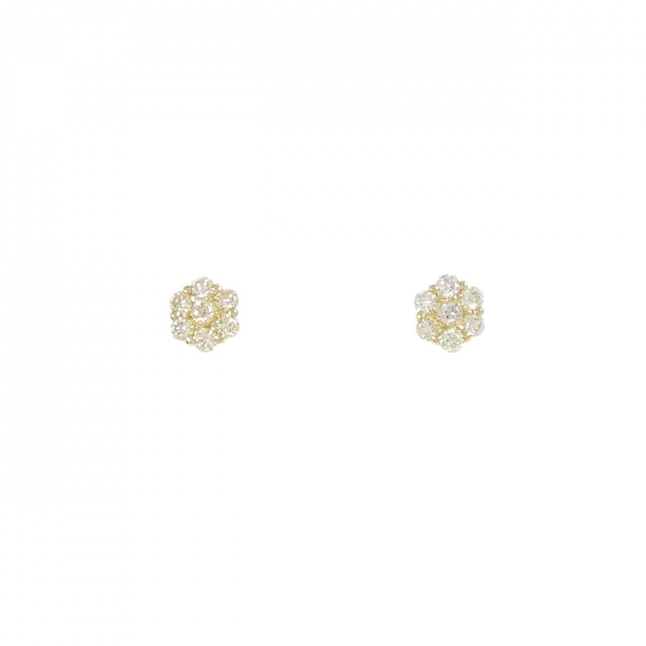 【新品】K18YG フラワー ダイヤモンド ピアス 0.30CT