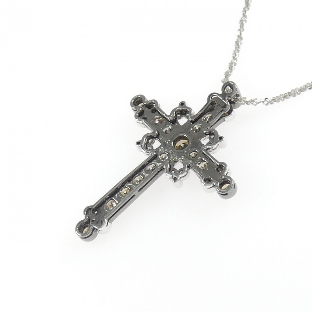 K18WG/K18BG クロス ダイヤモンド ネックレス 0.92CT