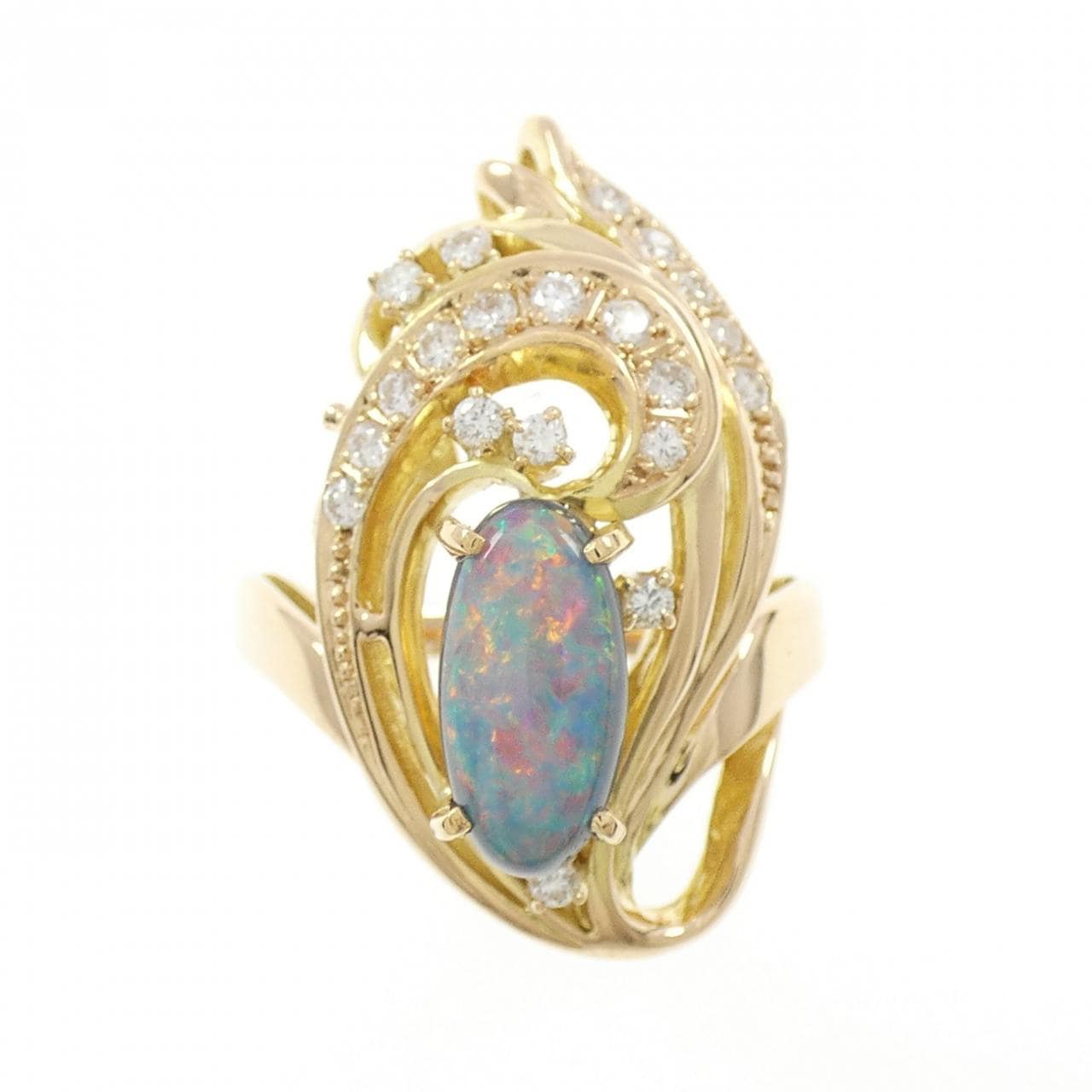 K18YG ブラックオパール リング 1.49CT