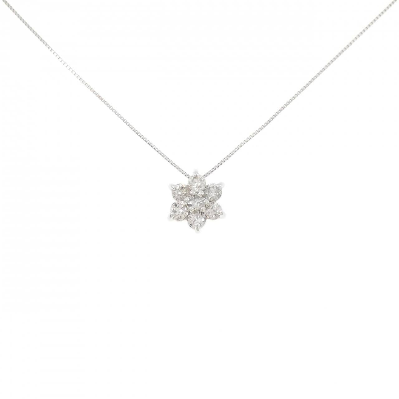 K18WG フラワー ダイヤモンド ネックレス 0.50CT