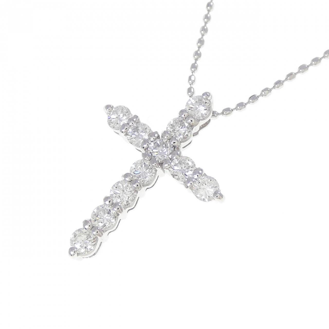 K18WG クロス ダイヤモンド ネックレス 0.50CT