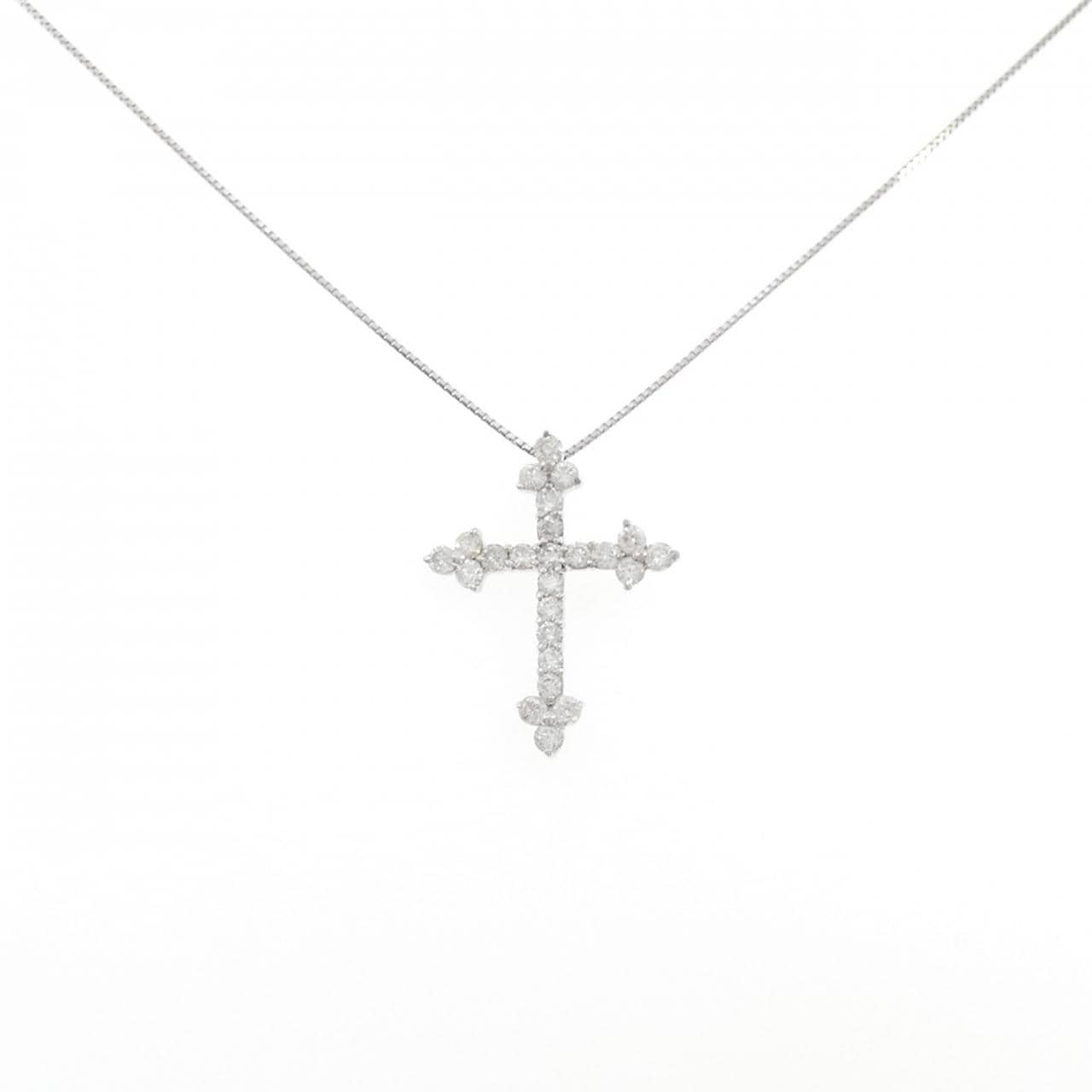 K18WG クロス ダイヤモンド ネックレス 1.00CT