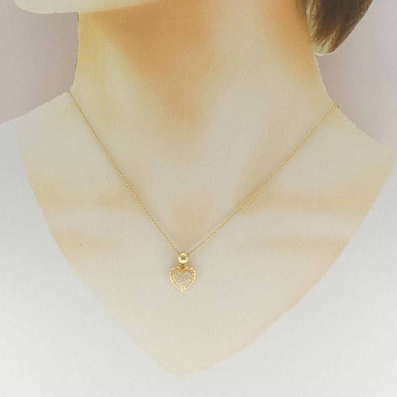 K18YG ハート パヴェ ダイヤモンド ネックレス 0.19CT