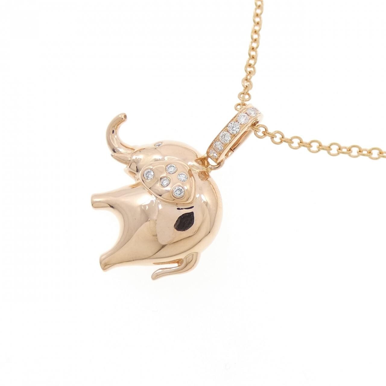 K18PG エレファント ダイヤモンド ネックレス 0.08CT