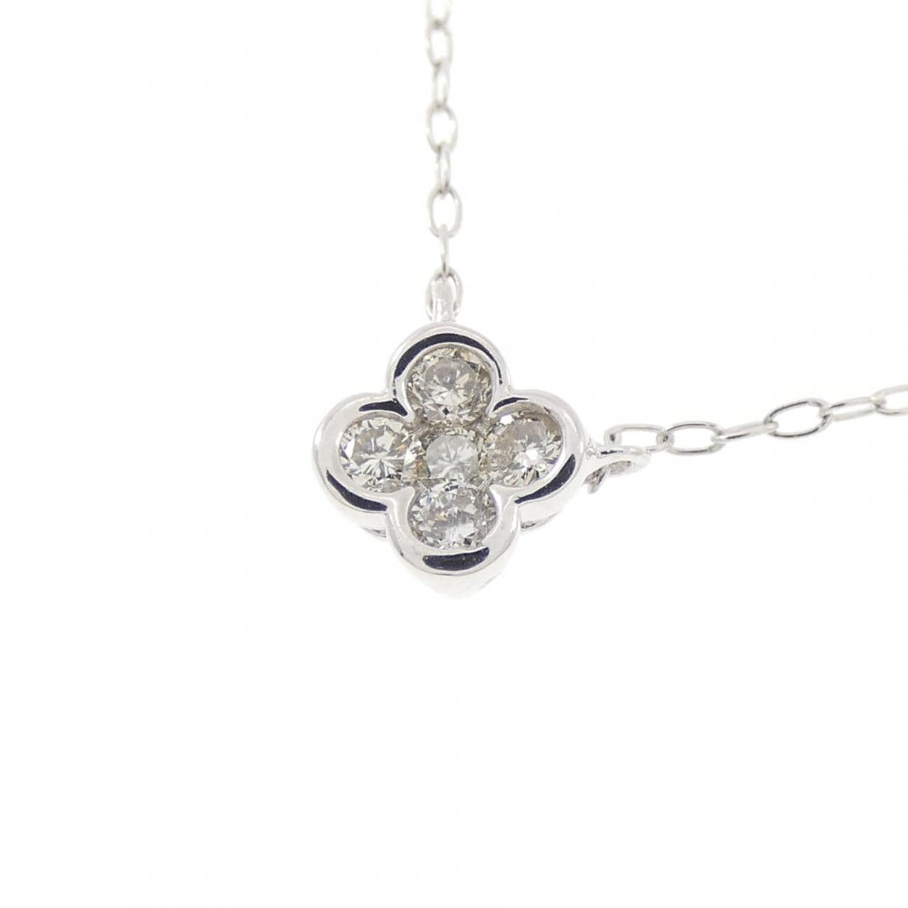 K18WG フラワー ダイヤモンド ネックレス 0.10CT