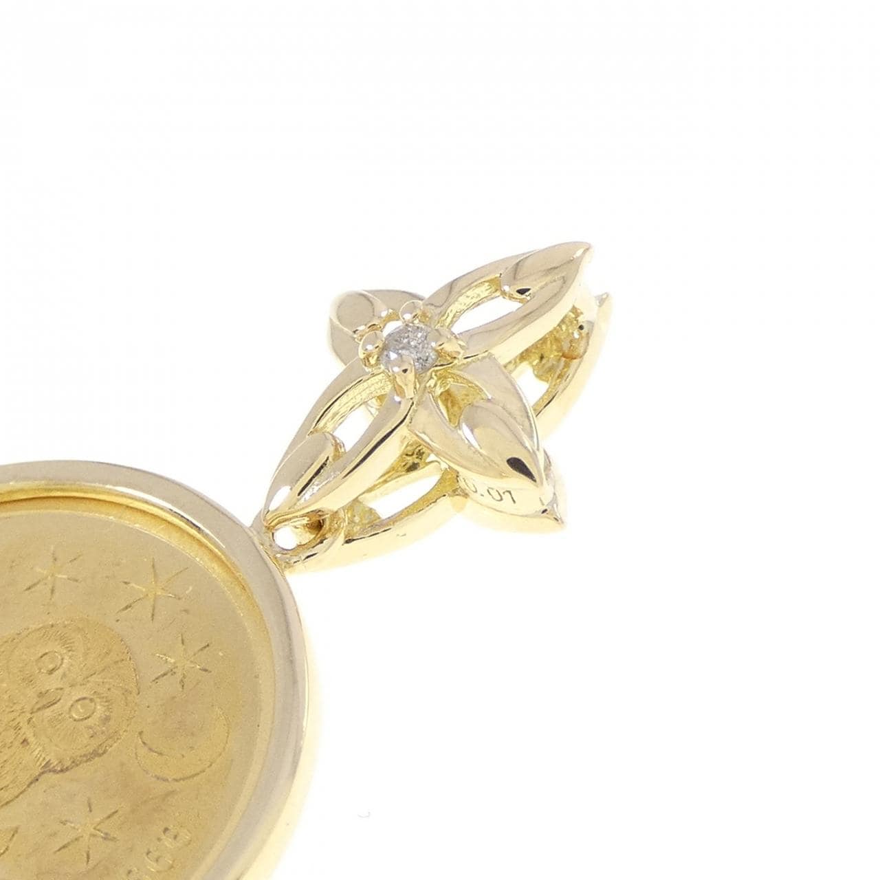 K18YG(枠) ダイヤモンド コイン ペンダント 0.01CT