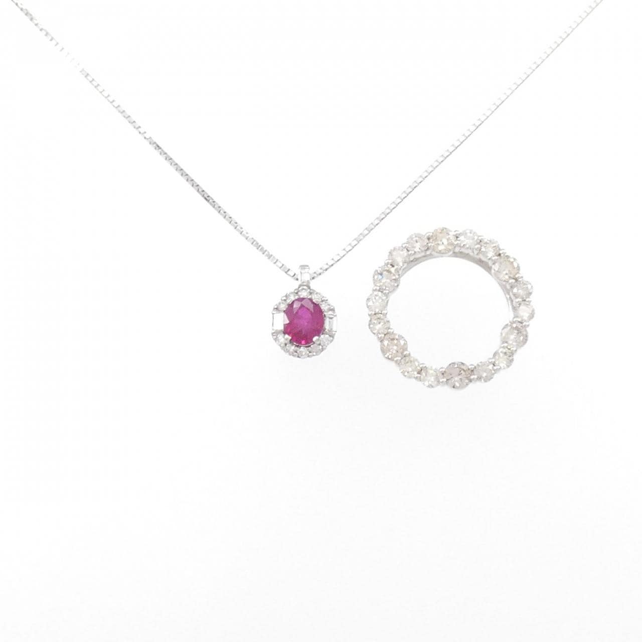 K18WG/PT Ruby Necklace 0.40CT