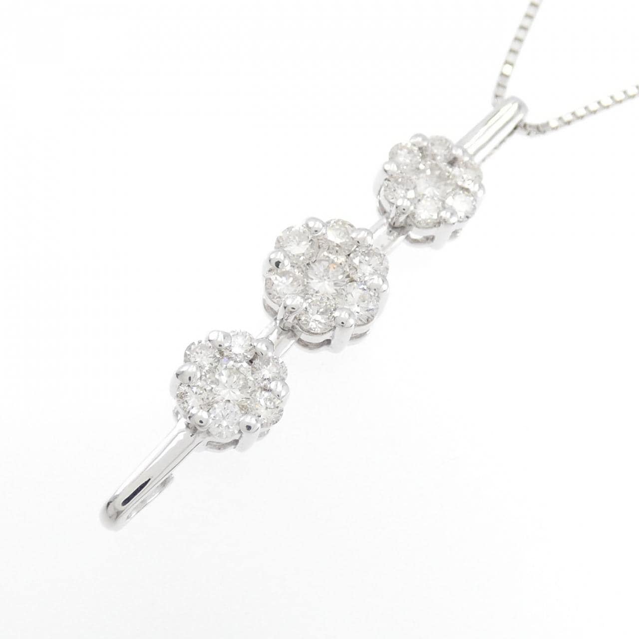 K18WG 2WAY フラワー ダイヤモンド ネックレス 1.00CT