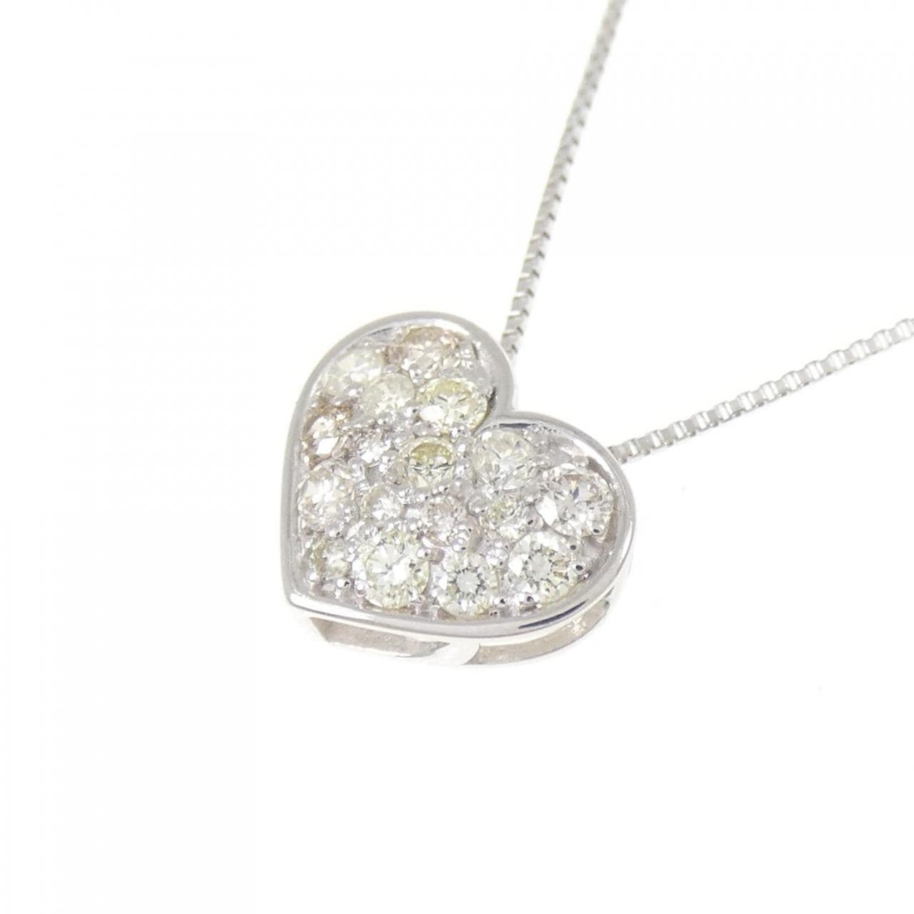 K18WG ハート パヴェ ダイヤモンド ネックレス 0.30CT