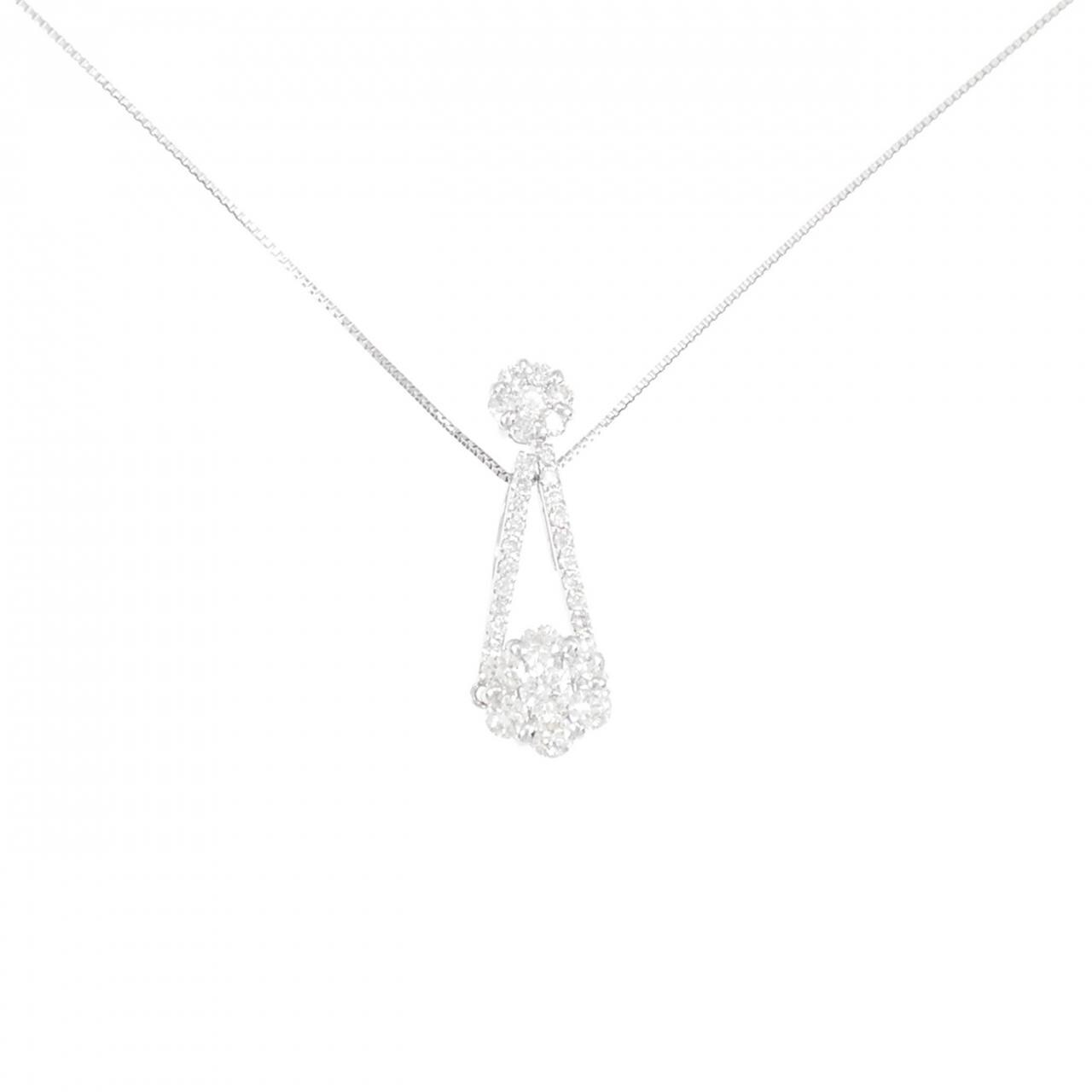K18WG 2WAY フラワー ダイヤモンド ネックレス 0.75CT