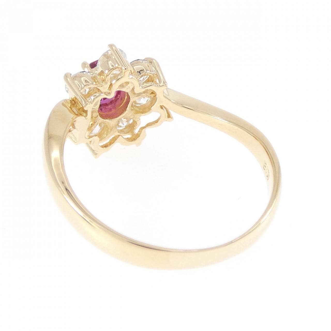 K18YG フラワー ルビー リング 0.52CT