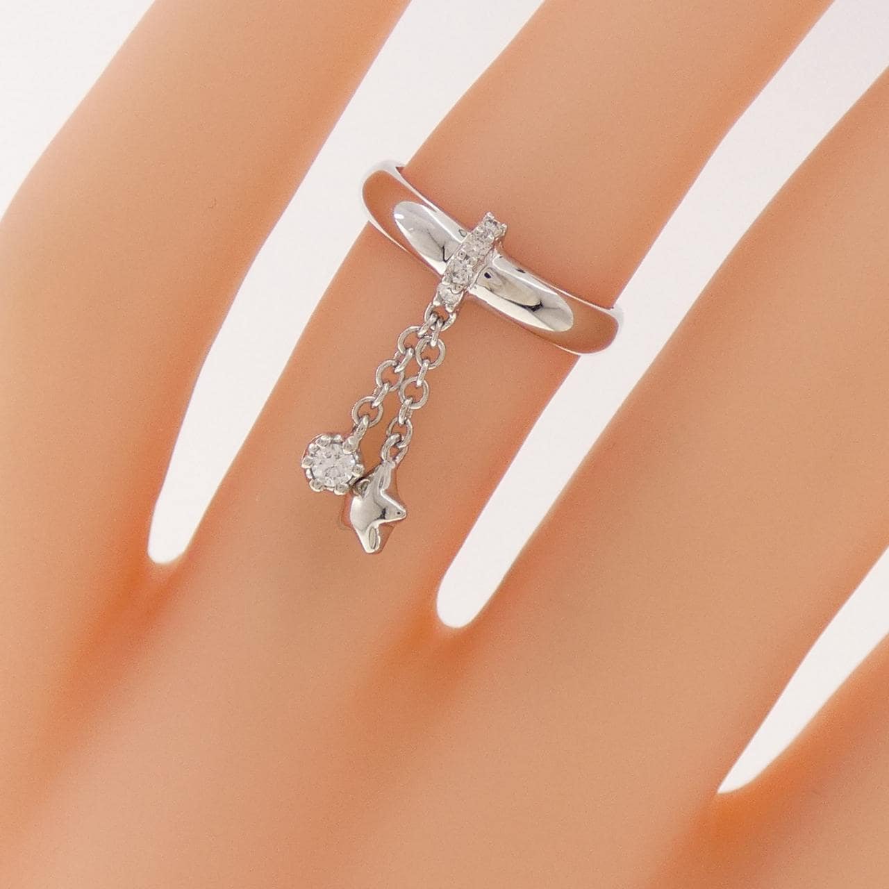 K18WG スター ダイヤモンド ピンキーリング 0.09CT