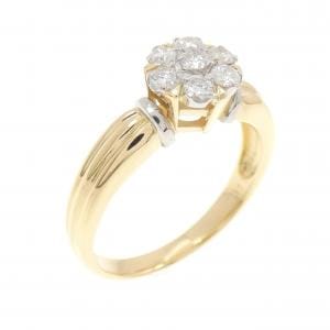 K18YG/PT900 フラワー ダイヤモンド リング 0.30CT