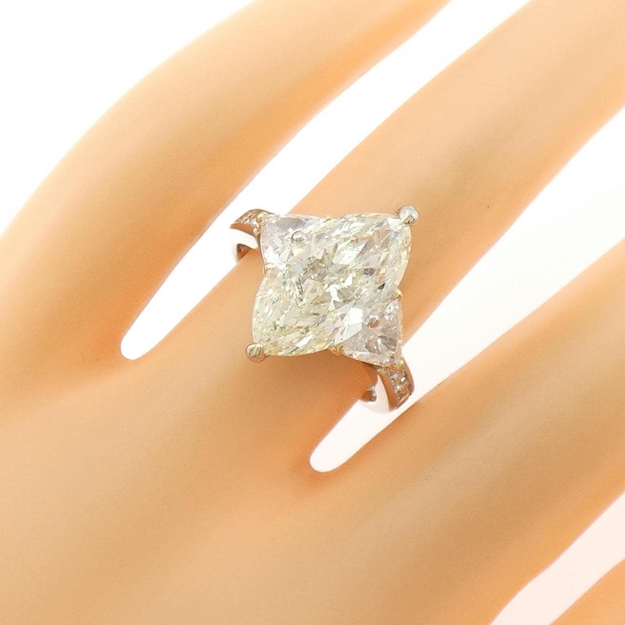 PT900/K18YG ダイヤモンド リング 4.06CT M I1 マーキスカット