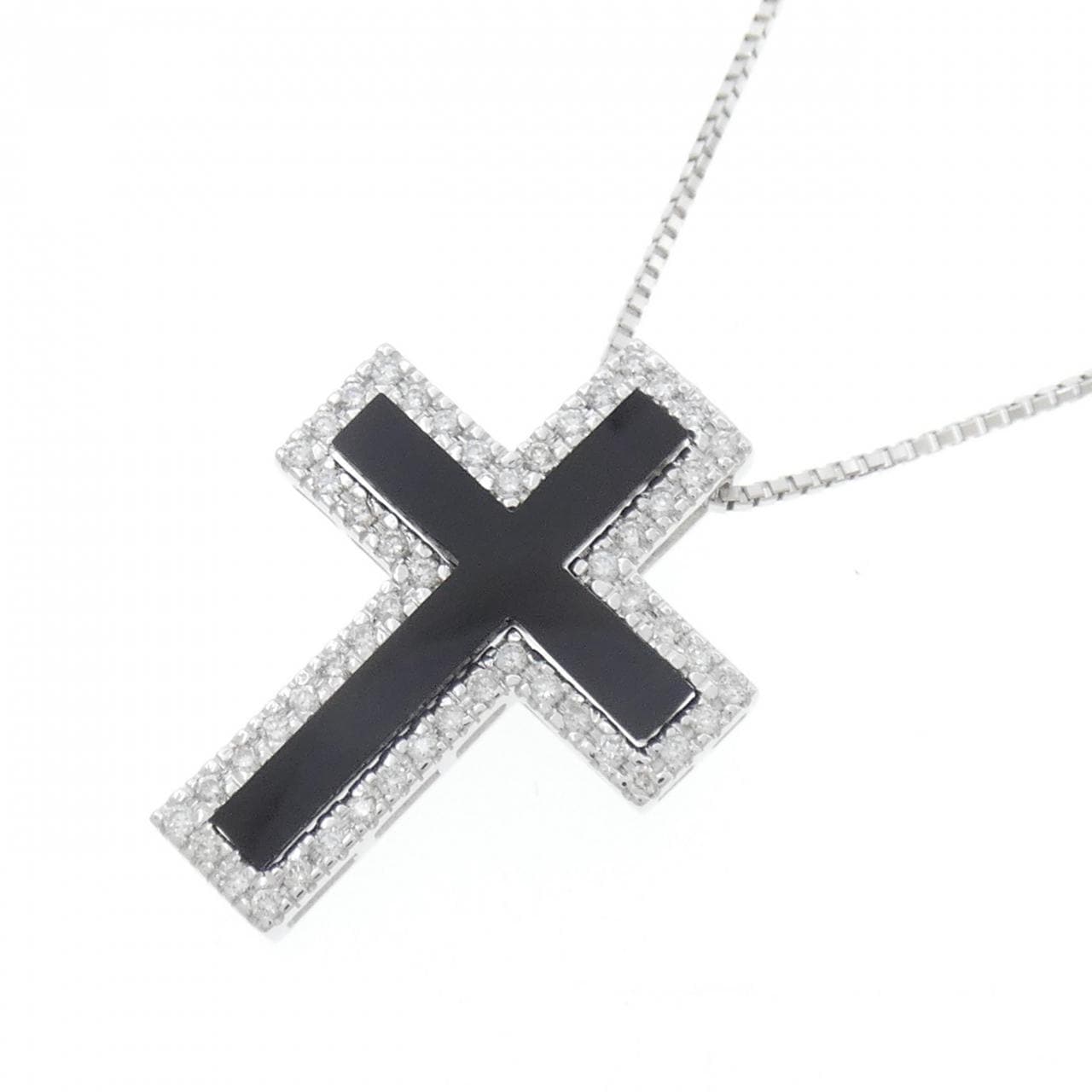 K18WG 2WAY クロス オニキス ネックレス