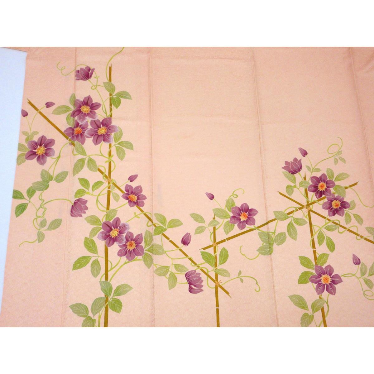 単衣　訪問着　友禅加工刺繍入り　蔦