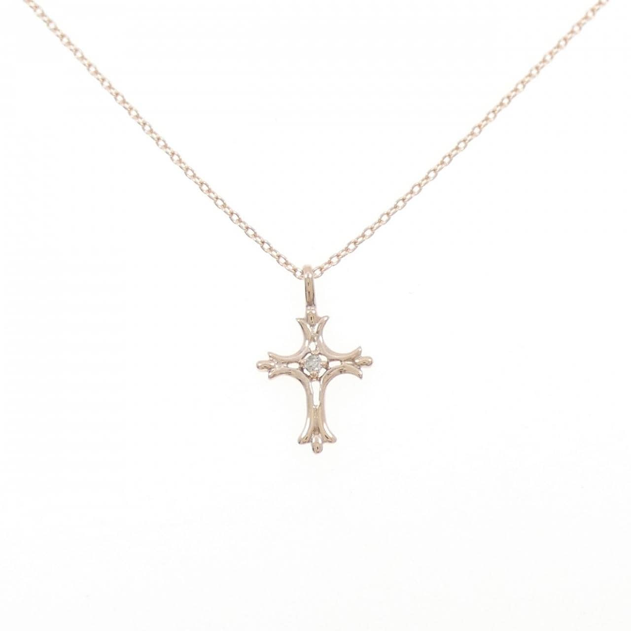 K10PG クロス ダイヤモンド ネックレス 0.01CT