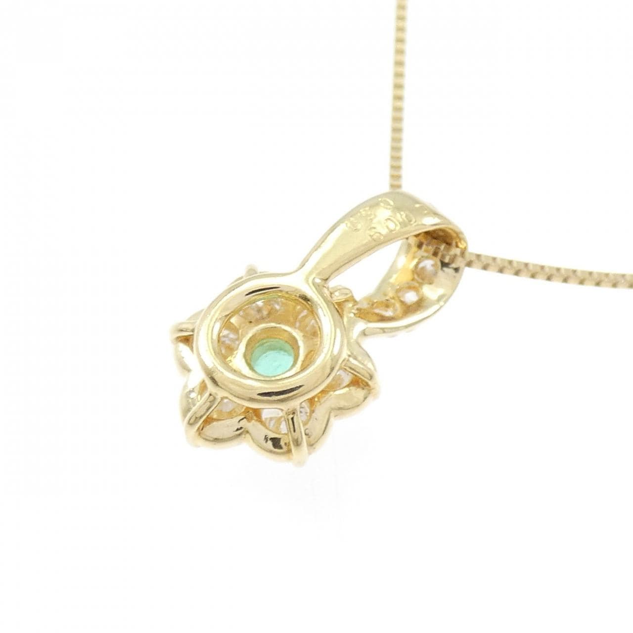 K18YG フラワー エメラルド ネックレス 0.09CT