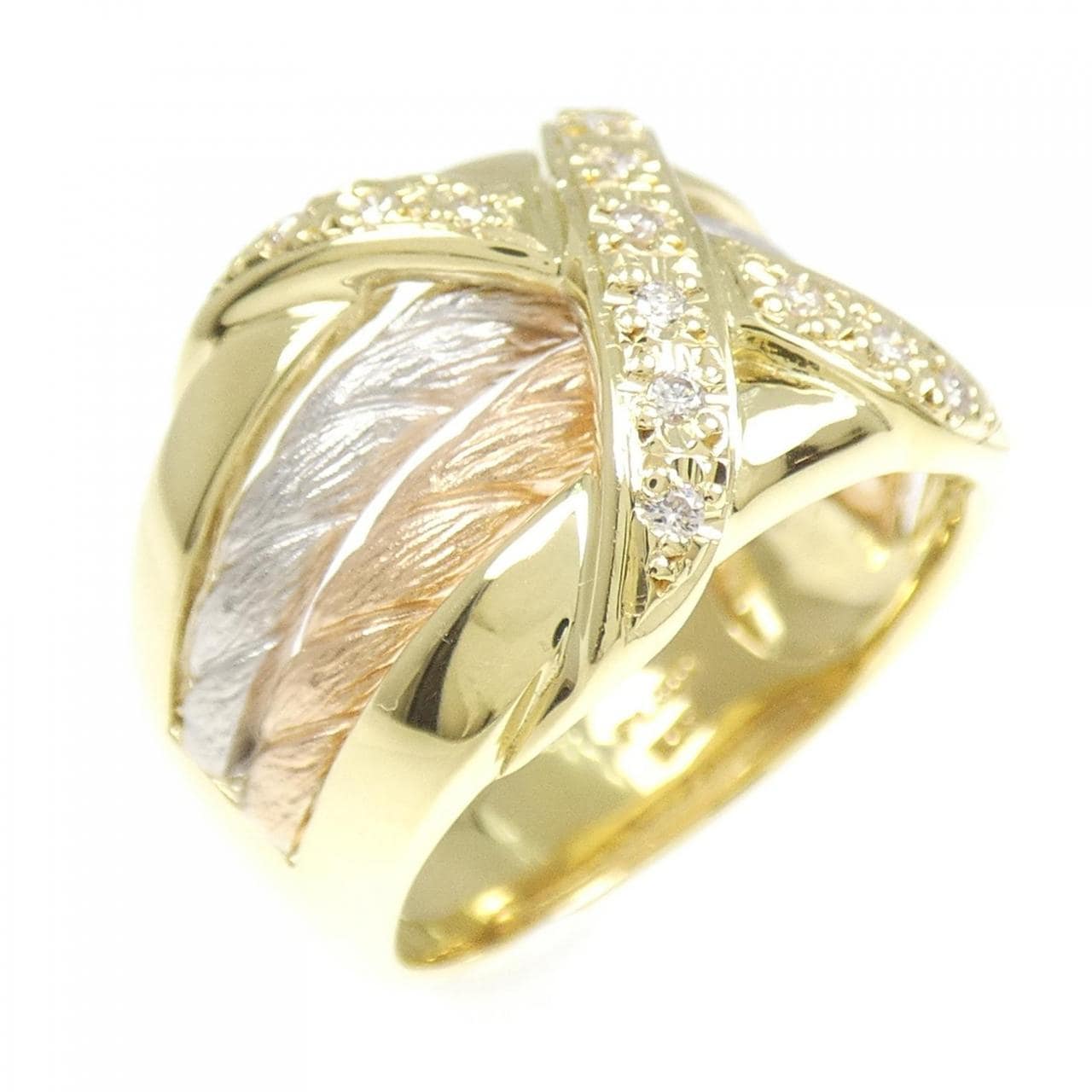 K18YG/PT900/K18PG鑽石戒指 0.08克拉