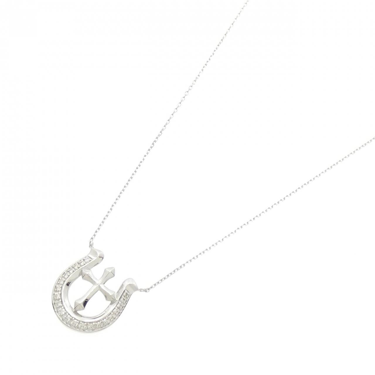 【新品】PT900/PT850 ホースシュー×クロス ダイヤモンド ネックレス 0.10CT