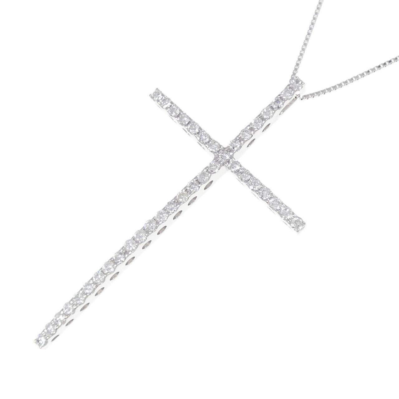 K18WG クロス ダイヤモンド ネックレス 1.01CT