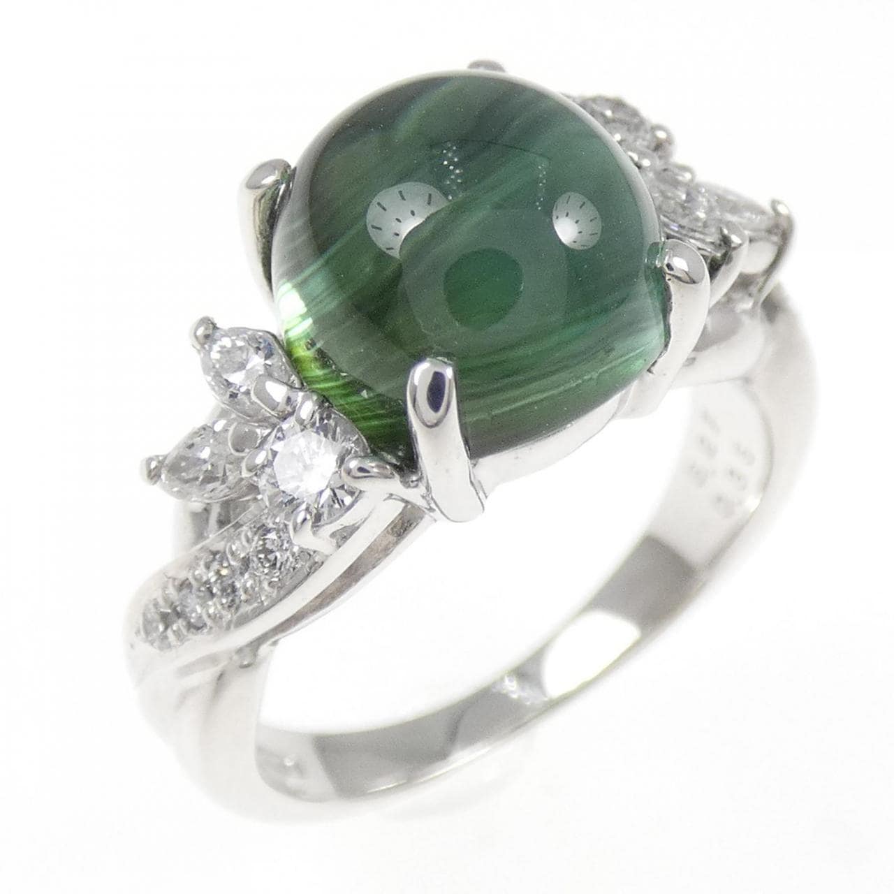 K18WG トルマリンキャッツアイ リング 5.27CT