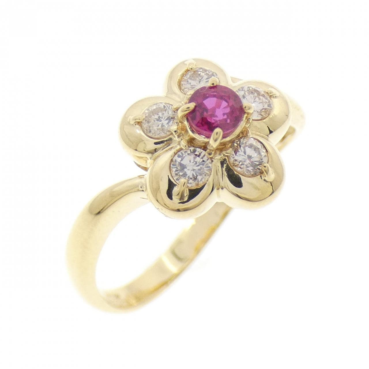 K18YG フラワー ルビー リング 0.19CT