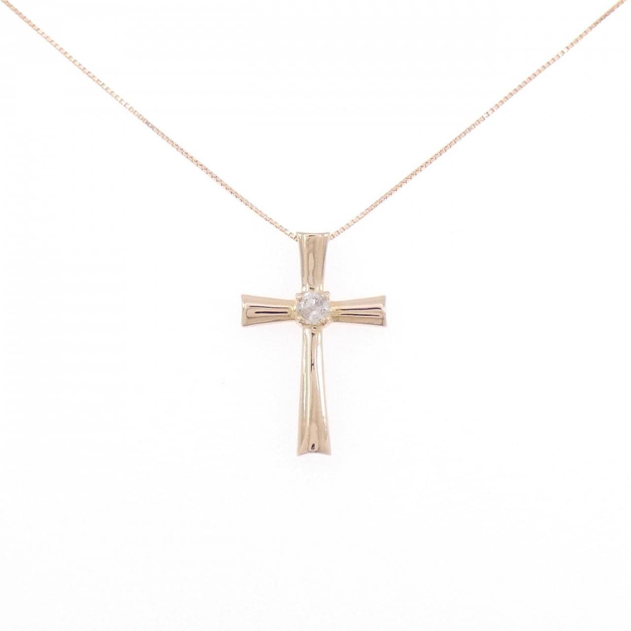 K18PG/K10PG クロス ピンクダイヤモンド ネックレス 0.10CT