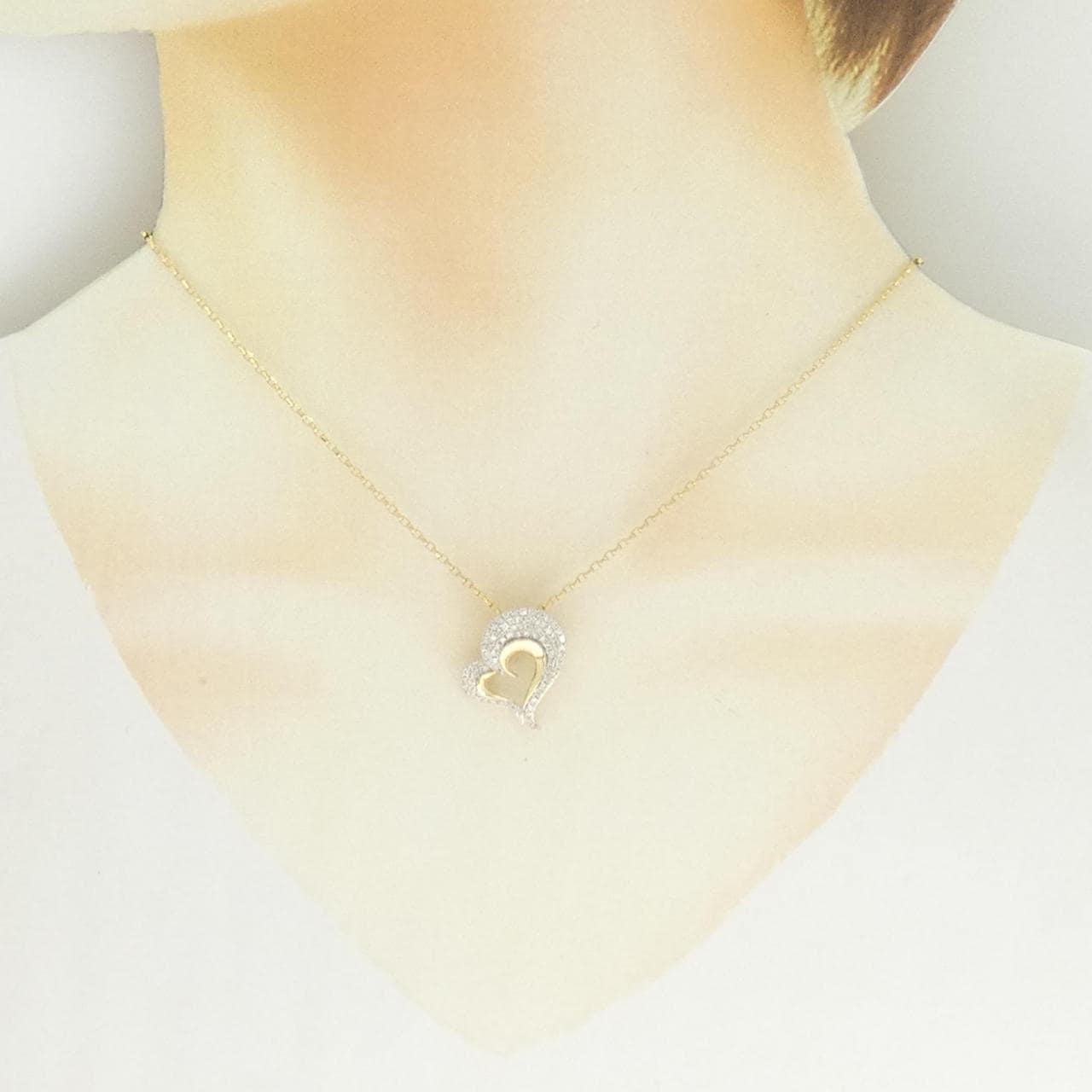 K18YG/K18WG ハート ダイヤモンド ネックレス 0.43CT