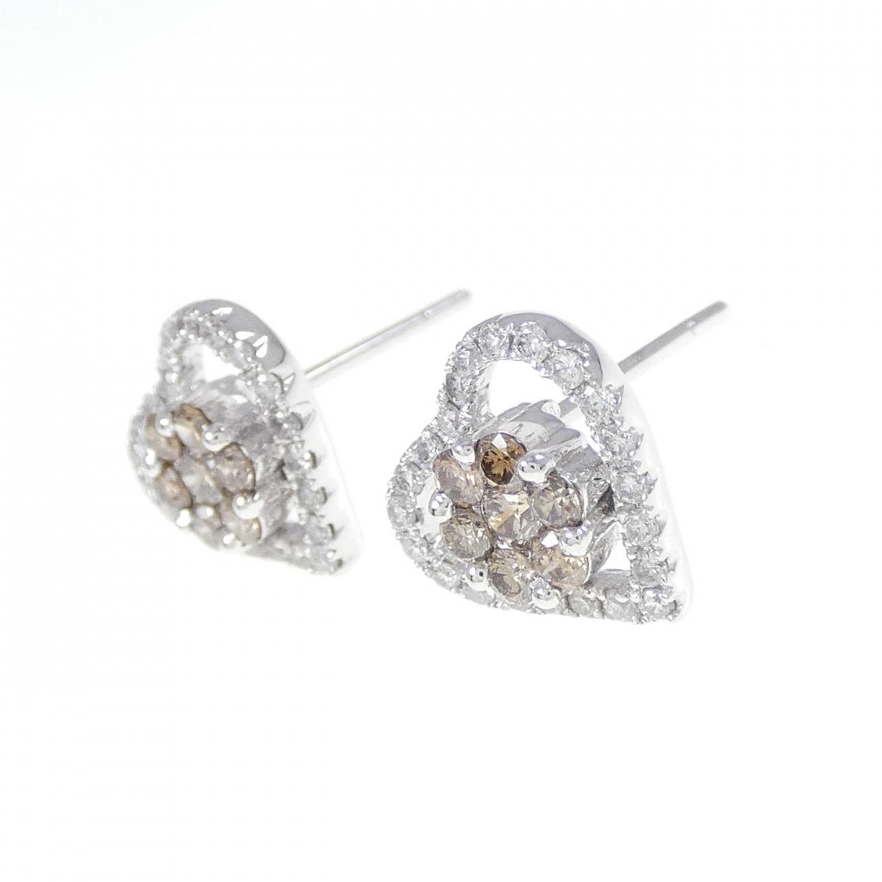 750WG/K18WG 心形 x 花朵钻石耳环 0.726CT