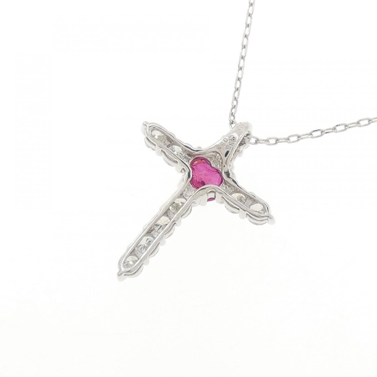 PT900/PT850 クロス×ハート ルビー ネックレス 0.56CT