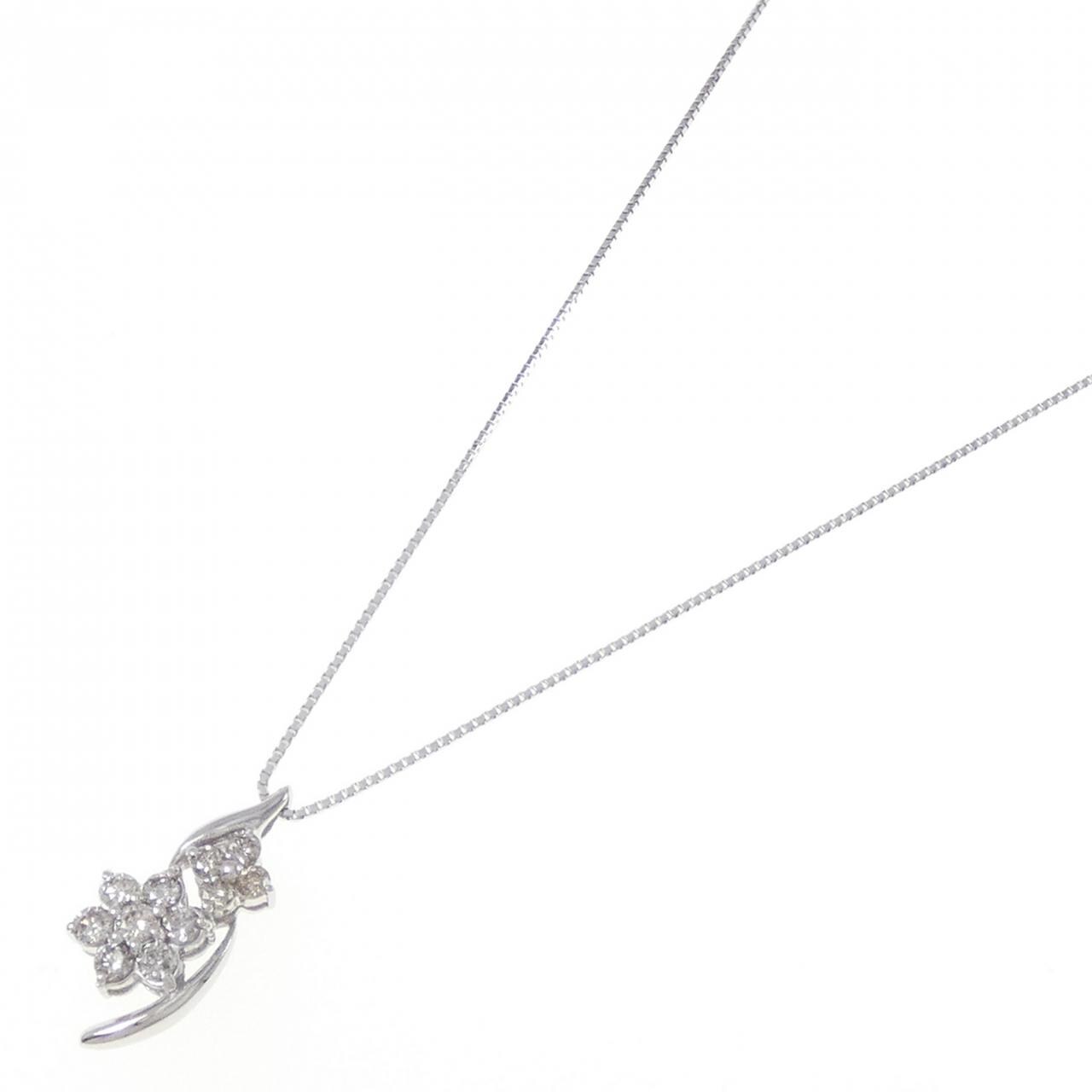 K18WG フラワー ダイヤモンド ネックレス 0.50CT