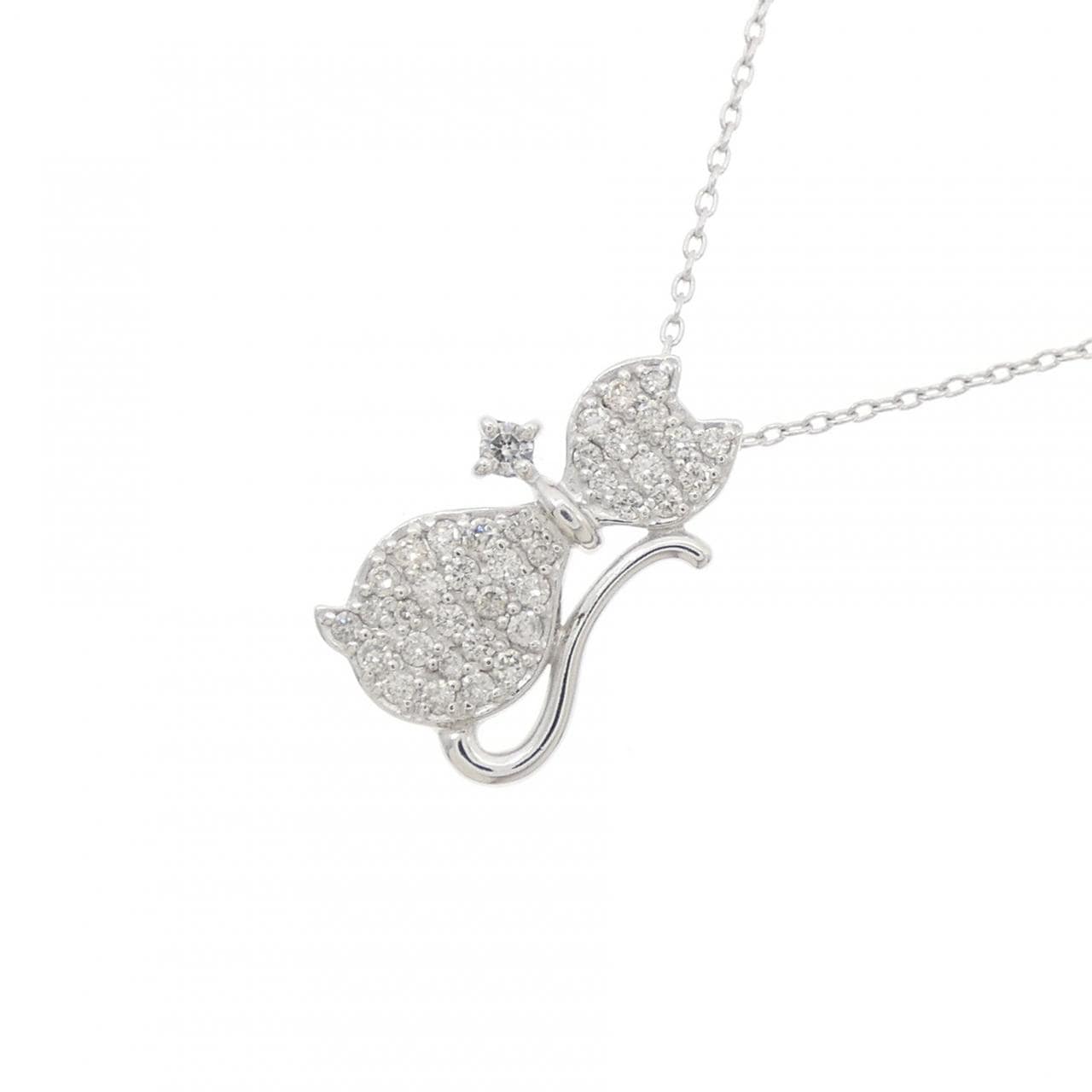 K18WG キャット パヴェ ダイヤモンド ネックレス 0.30CT