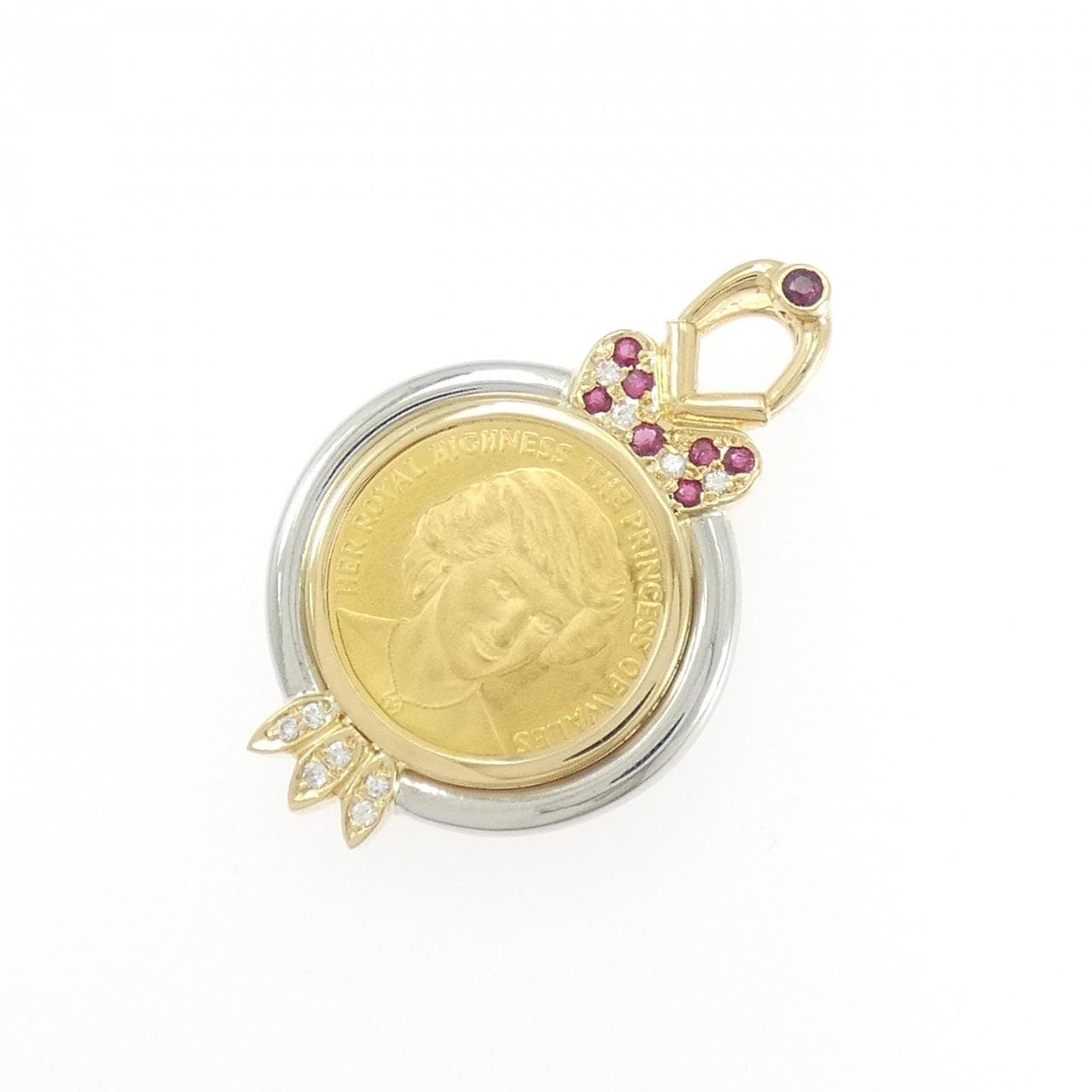 K18YG/PT(枠) ルビー コイン ペンダント 0.26CT