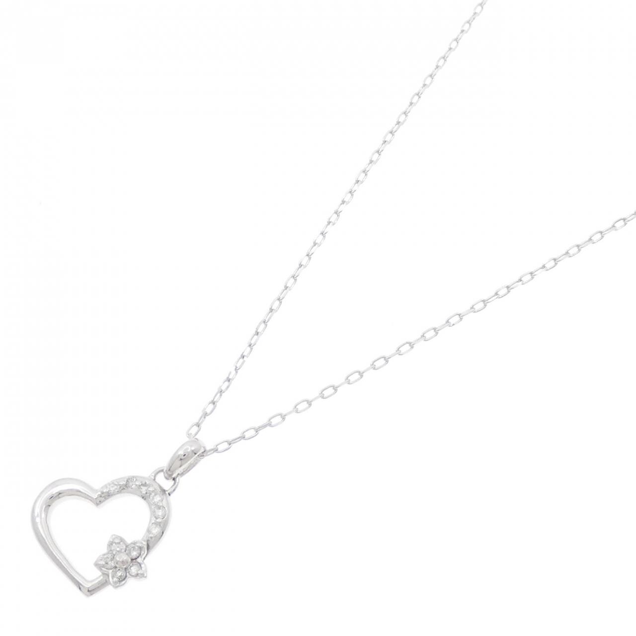 K18WG ハート×フラワー ダイヤモンド ネックレス 0.07CT