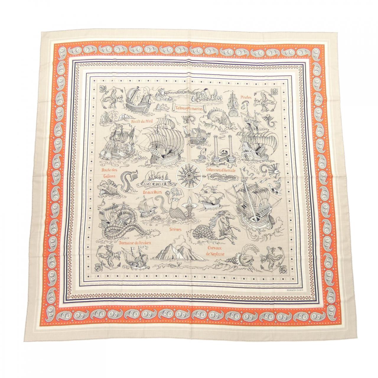 エルメス HERMES TATOUAGES MARINS BANDANA H243374S カレジェアン140 ショール