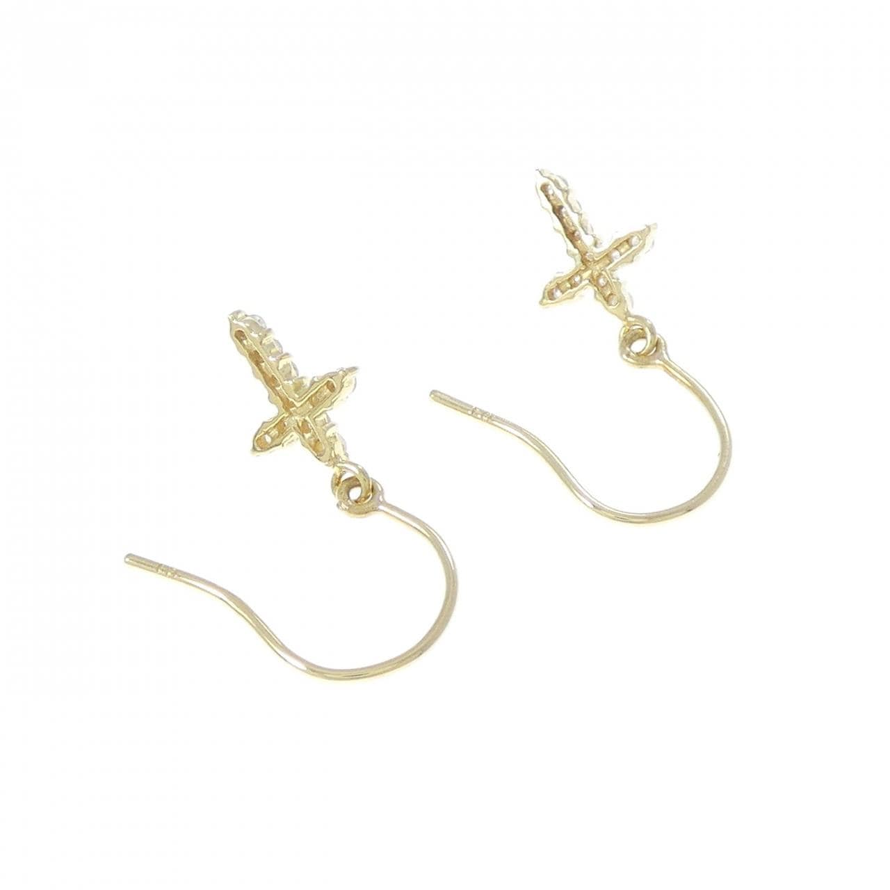 K18YG クロス ダイヤモンド ピアス 0.2CT