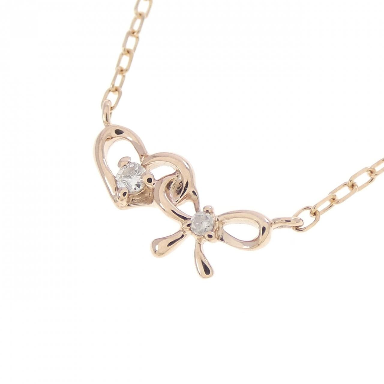 K10PG ハート×リボン ダイヤモンド ネックレス 0.02CT