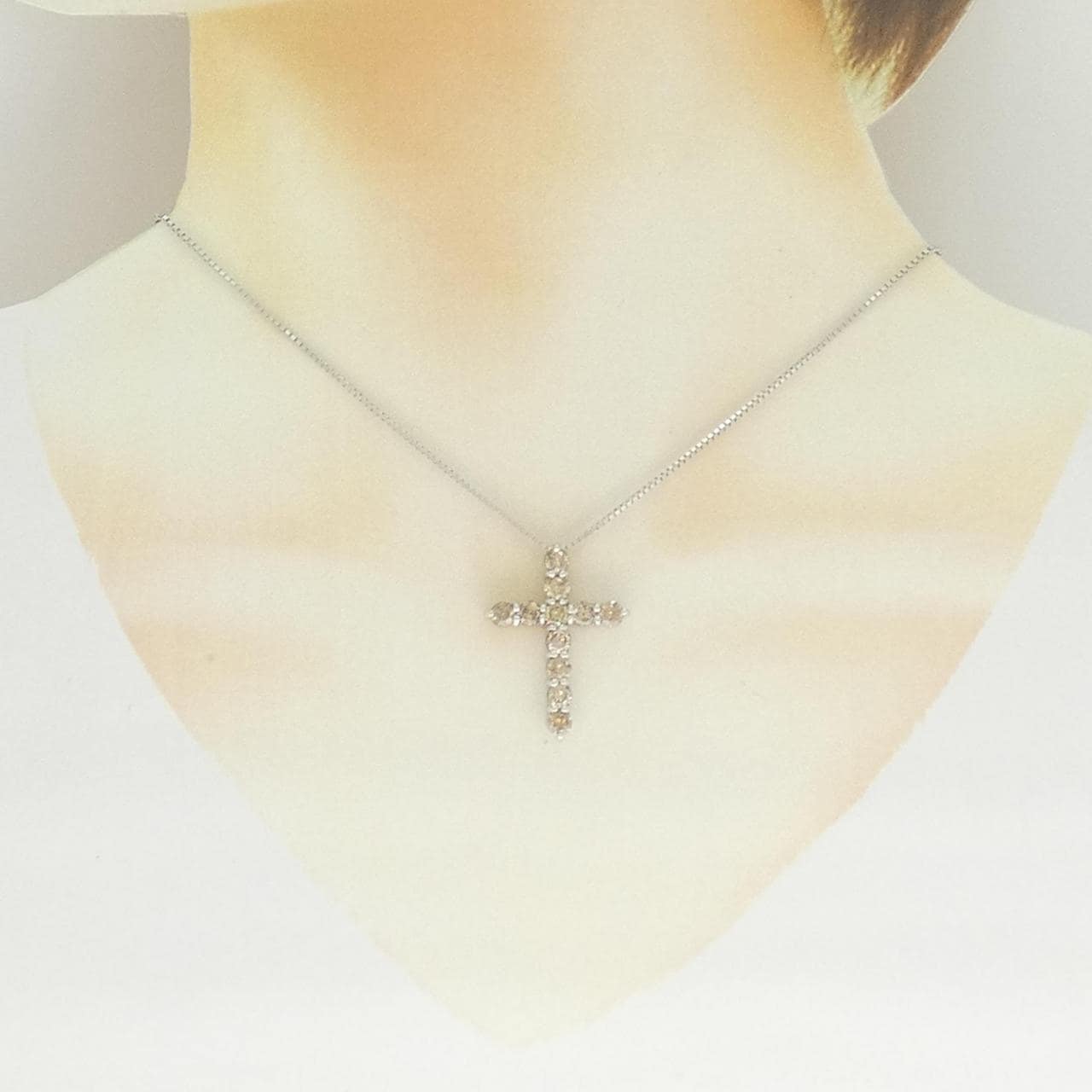 K18WG クロス ダイヤモンド ネックレス 2.00CT
