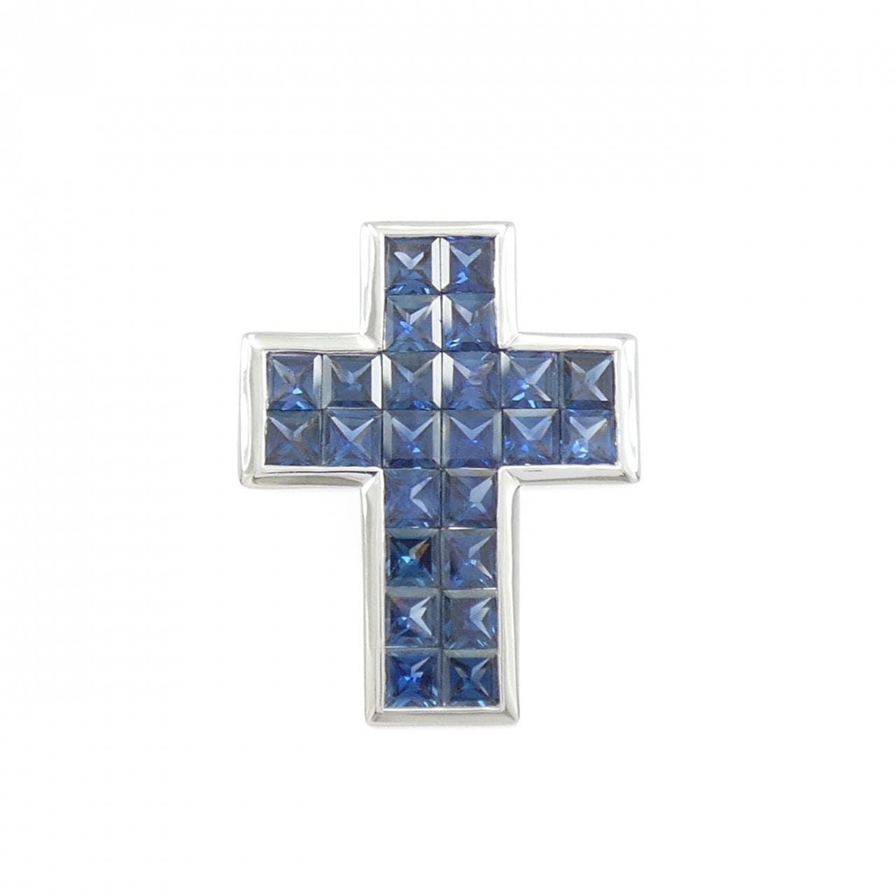 K18WG クロス サファイヤ ペンダント 4.80CT